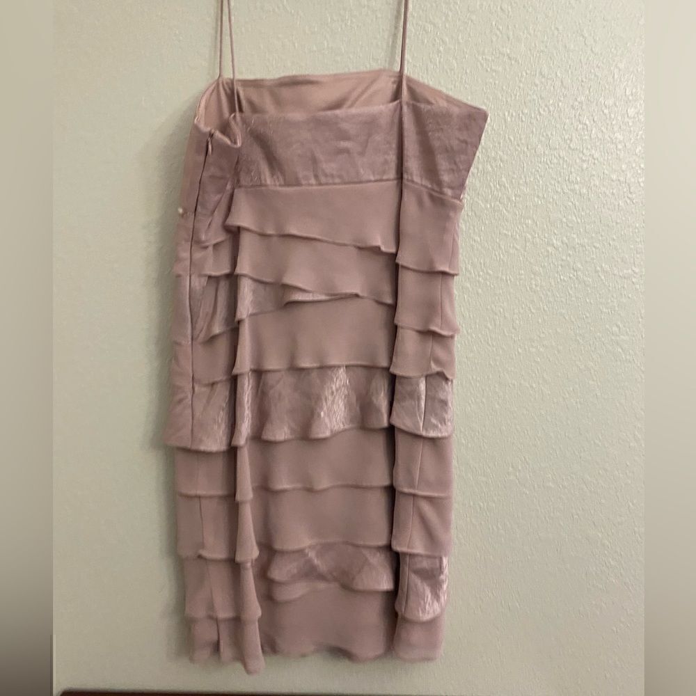 Pink Rhinestone Ruffle Mini Party Dress worn once to a wedding! Size 12 - Picture 3 of 9